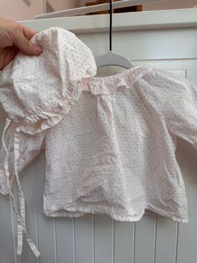 Nano Light Pink Dot Baby Top with Matching Bonnet